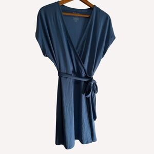 Nine West Blue Wrap Dress | Short Sleeve | Flowy Midi